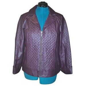 Bradley Bayou Moto Jacket Purple Leather Quilt Design Zip Pockets Lined Size L